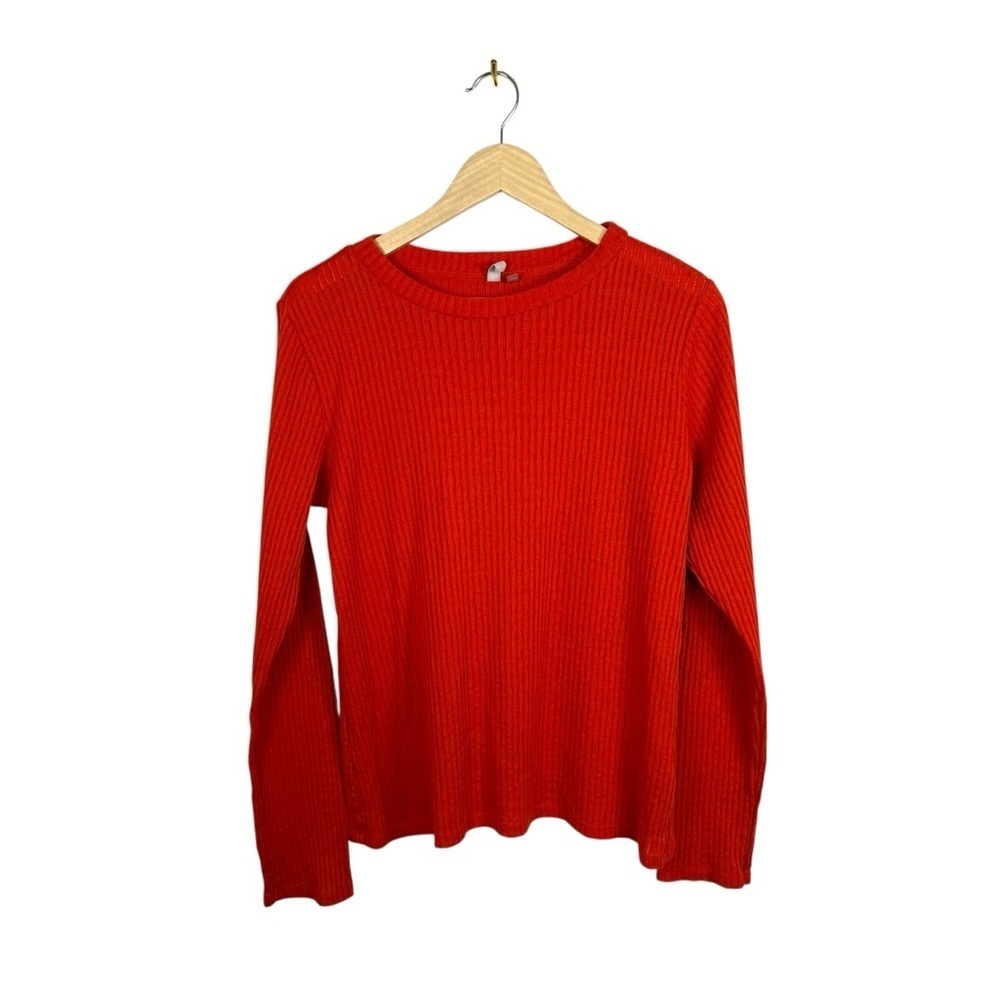 Pilcro by Anthropologie Crewneck Knit Ribbed Semi-Sheer Sweater Orange XL